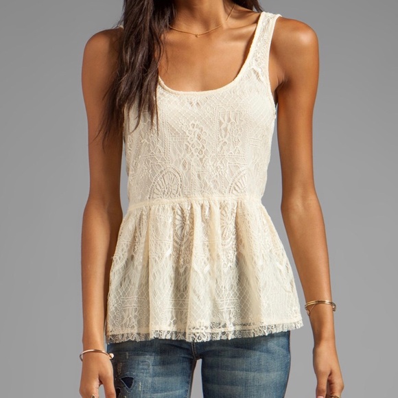 Lucca Couture Lace Tank in Ivory Peplum Waist - Picture 1 of 7